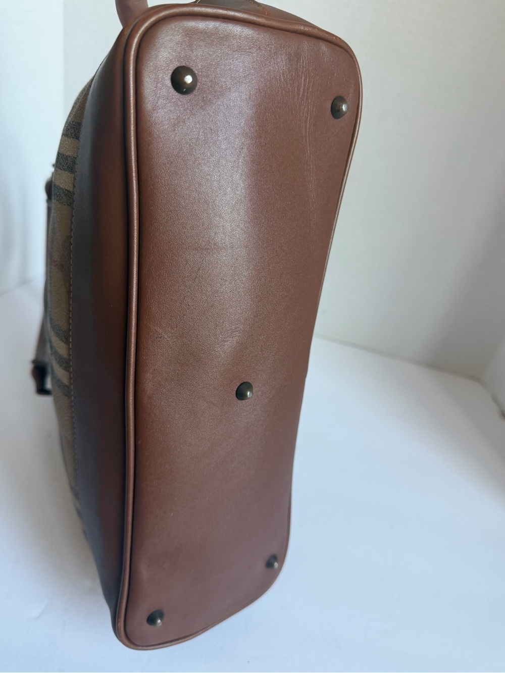 Burberry Beige Plaid Dome Satchel with Brown Leather Trim - Picture 7 of 13